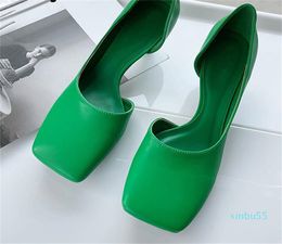 Dress Shoes Green Designer Heels Sandals Fashion High Quality Cozy Leather Square Toe Shallow Slip-On Pumps Women Mules