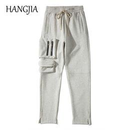 Autumn and Winter Warm Joggers Sweatpants Harajuku Pockets Cargo Joggers Mens Streetwear Hip Hop Plus Velvet Pants Baggy C0607