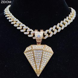 Pendant Necklaces Men Women Hip Hop Iced Out Bling Diamonds Necklace With 13mm Cuban Chain HipHop Fashion Charm Jewelry