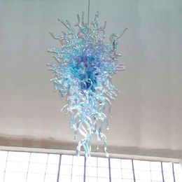 Modern Large Blue Chandelier Lamp Big Long Venetian Light 24 by 40 Inches Handmade Blown Glass Chandeliers LED Hanging Lights Fixture