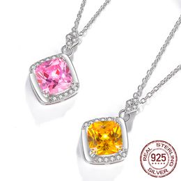 925 Sterling Silver Woman Pendants Fashion Jewelry High Quality 9mm pink/yellow Crystal Zircon Hollow Heart Pendant Necklace XDZ059