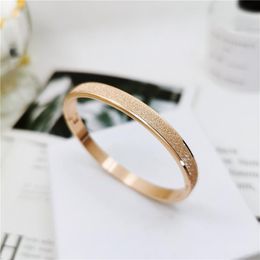 Fashion Delicate High Quality Simple Scrub Stainless Steel Women Lovers Width 18K Rose Gold Color Gift For Girl Jewelry Bangle