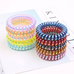 Colourful Elastic Girls Women Rubber Coil Hair Ties Spiral Shape Hair Ring Bands Ponytail Holders Accessories 1107 V2