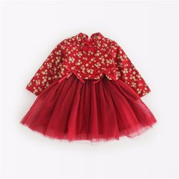 Baby Girls Dresses Embroidered Mesh Princess Dress Kids Red vestidos for 0-8 Years Children Year Clothes Christmas Costumes 211231