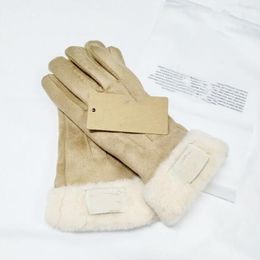 High-quality winter leather gloves and wool touch screen rabbit fur cold - resistant warm sheepskin fingers a323