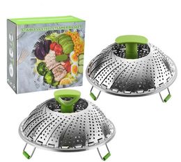 Stainless Steel Folding Steamer Baske Telescopic Vegetable Fish 9 inches