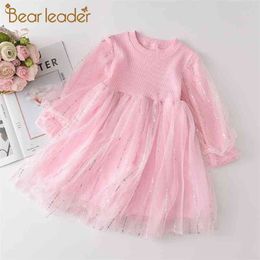 Girls Princess Party Dress Autumn Fashion Kids Sweet Baby Girl Knitted and Mesh Vestidos Cute Suits 210429