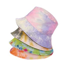 Tie-dyed Fisherman Hat Cotton Breathable Summer Bucket Cap Women Travel Beach Double-sided Basin Hat for Men