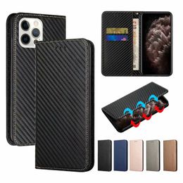 Carbon Fibre pattern PU leather wallet Phone Cases For iPhone 13 12 11 pro X XS XR max 7 8 PLUS magnetic Flip kickatand Portable Cover CASE