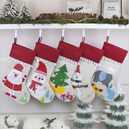 Cute Christmas Stocking Xmas Tree Socks Pendant Personalized Home Party Decoration With Snowman Santa Bear Elephant 5 Styles