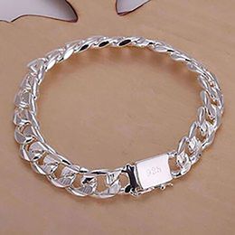 925 sterling silver 10mm charm chains 8'' bracelet bangle wedding party gift box fashion jewelry Square Lock Bracelet