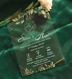 Custom 10pcs Wedding Acrylic Invitation,Eucalyptus and Faux Gold,DIY Invites,White Ink Wedding Invite,Custom Acrylic Invitations H1231