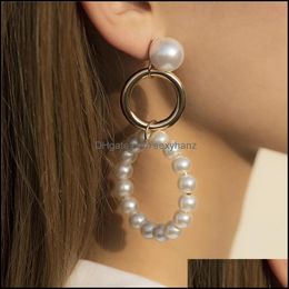 Dangle & Chandelier Earrings Jewellery Geometric Double Circle Baroque Pearl Women Retro Round Stud Earring European Business Party Gift Ear D