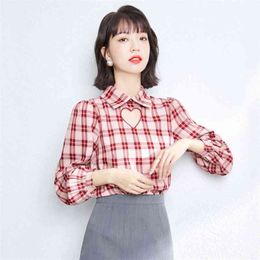 Fashion chiffon shirt women spring women's Korean version loose all-match blouse foreign style love plaid 210520