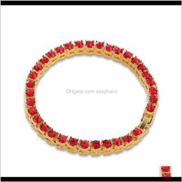 Link, Chain Drop Delivery 2021 Hip Hop Iced Out 1 Row Tennis Bracelets Full White Red Blue Black Rhinestones Gold Sier Colour Fashion Jewellery