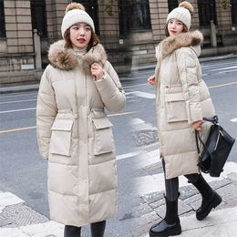 Down cotton jacket women casual self-cultivation mid-length over-the-knee thick coat women's clothing 211013