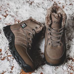 Men Winter Snow Boots Waterproof Leather Sneakers Super Warm Mens Boots Outdoor Male Hiking Boots Work Shoes