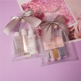 Organza Drawsting Bags champagne Colour Storage Bags Pearl With Bow Pack Jewellery Display Birthday Gift Candy Wrapping Wholesale