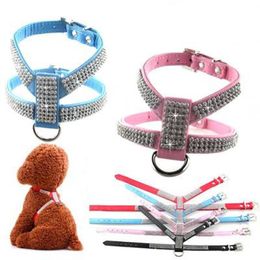 Dog Collars & Leashes Soft Puppy Rhinestone Leather Pet Cat Vest For Small Medium Four Colours To Select Clothes Harness Dogs