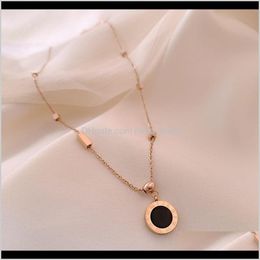 Necklaces & Pendants Jewelryrose Gold Titanium Steel Necklace Female Double Side Roman Numeral Black And White Disc Pendant Not Fade Short A