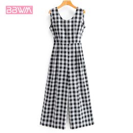 French Retro Fashion Slimming Plaid Back Hollow Female Jumpsuit Sleeveless Holiday Party Chic Women's Jumpsuit 210507