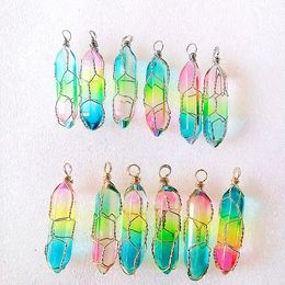 colours Hexagon Prism Charms Rose Quartz Tiger's Eye Opal Pendants Crystal Pendants Clear Chakras Gem Stone fit earrings necklace making assorted