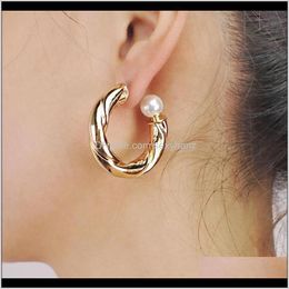 & Hie Drop Delivery 2021 Manilai Simple Thick Copper Hoop For Women Statement Twisty Metal Pipe Imitation Pearl Earrings Wedding Jewelry G9Oh