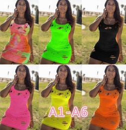 Women Summer Casual Dress Ripped Sleeveless Tie Dye Dresses Designer Mini Skirt One Piece Sexy Party Nightclub Plus Size Womens Clothing