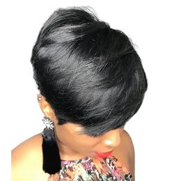 Short Human Hair Wigs Full Machine Made Brazilain Piexie Cut Non Lace Front Wig For Black Women Daily Wear