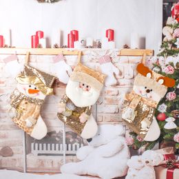 Christmas Stocking Gold Sequin Santa Snowman Elk Christmas Gift Bags Cartoon Christmas Socks Decorations w-00954