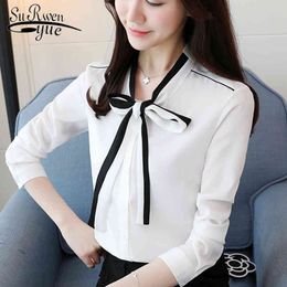 autumn women's tops and blouses chiffon shirt OL elegant female clothes solid fashion white blusa feminina 0839 40 210521