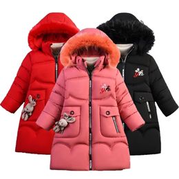 4 Color Big Size Winter Keep Warm Long Style Girls Jacket Teenage Thick Heavy Cold-proof Hooded Windbreaker Coat For Girl 211204