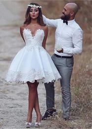 Appliques White Lace Dresses Sweetheart Backless Short Wedding Gowns Boho Bride Dress Robe De Mariee