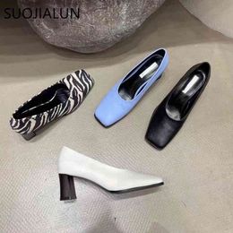 SUOJIALUN 2021 Square Toe Slip On Women Shoes Fashion Shallow Ladies Shoes Spring Autumn Pumps Shoes Squar High Heel Pumps K78