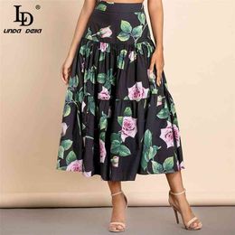 Runway Designer Summer Fashion Mini Skirt Women High Waist Vintage Rose Flower Print Elegant Cotton Skirts 210522