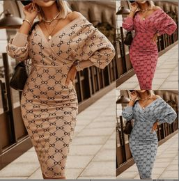 Sexy V Neck Women Bodycon Package Party Dress Spring Autumn Stripe Plaid Print 2022 Elegant Lantern Sleeve Casual Dresses Size S-2XL