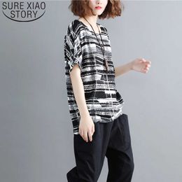 Blusas Shirt Batwing Sleeve Summer Tops Feminine Blouses Print Black Striped Blouse Women Shirt Plus Size Women Blouse 0275 40 210528