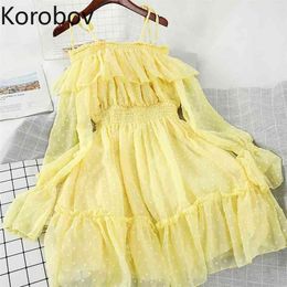 Korobov Korean A-Line Women Dress Summer Elegant Solid Female Dresses Preppy Style Slash Neck Beach Vestidos Femme 210430
