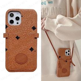 Fashion M Cell Phone Cases for iPhone 13 13pro 12 Mini 12pro 11 Pro X Xs Max Xr 8 7 Plus Classic Official Print Cover Shoulder Straps Case