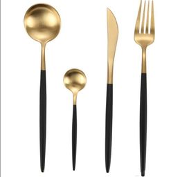 novely Portuguese tableware stainless steel golden flat spoons kitchen bar cutlery flatware set top grade wedding fork spoon gift