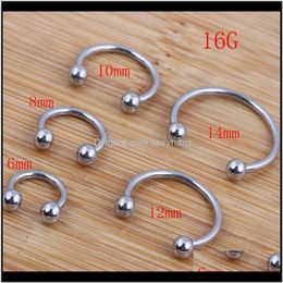 Rings & Studs Drop Delivery 2021 Nose 100Pcs/Lot Mix 6/8/10/12/14Mm Stainless Steel Body Jewellery Horseshoe Ring Cktw4