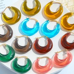 Hoop & Huggie Colourful Acrylic Transparent Resin Irregular Metal Circle Earrings For Women Girls Party Summer Jewellery 2021