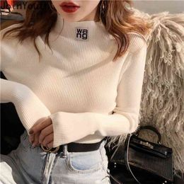 JoinYouth Half Turtleneck Pullovers Solid Appliques Autumn Winter All Match Women Sweaters Slim Pull Femme Fashion J261 210812