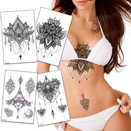 Black Flower Temporary Tattoo Bady Art Waterproof Sticker Lace Henna Sexy Tattoos For Woman Under Breast Designs