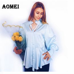 Female Blouse V Neck Ruffled Collar Blouses and Shirt Long Lantern Sleeve Blue Blusas with Bowtie Clothing Office Lady Tops 210416