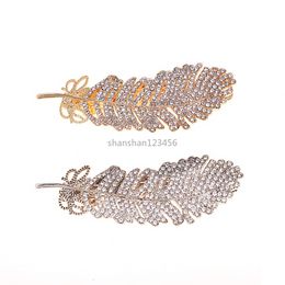 Gold Diamond feather hair clip Barrettes headdress hairpin spring clips bobby pin for women girls fashion Jewellery