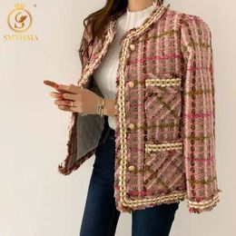Vintage Palid Tweed Jacket Women Design Buttons O-Neck Long Sleeve Autumn Winter Elegant Coat Bomber Harajuku 210520