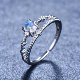 Cluster Rings Cute Female Small Moonstone Ring Real 925 Sterling Silver Wedding Adjustable Promise Love Engagement For Women