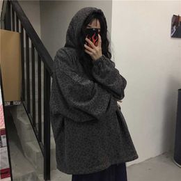 Korea Harajuku Winter Long Sleeve Dark Punk Japanese Gothic Leopard Vintage Women's Large Size Hooded Sweatshirt 210608