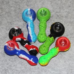 FDA Silicone Smoking Pipe Water bong Glass Bowl Silicon Tobacco Herb Oil Dab Rigs Hand Spoon Pipes